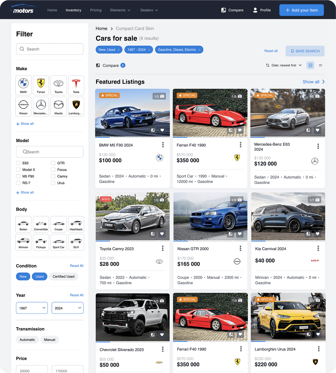 Dealership dashboard and features screenshot