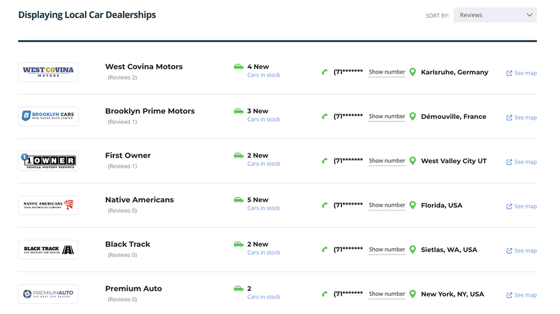 Dealer List Elementor widget