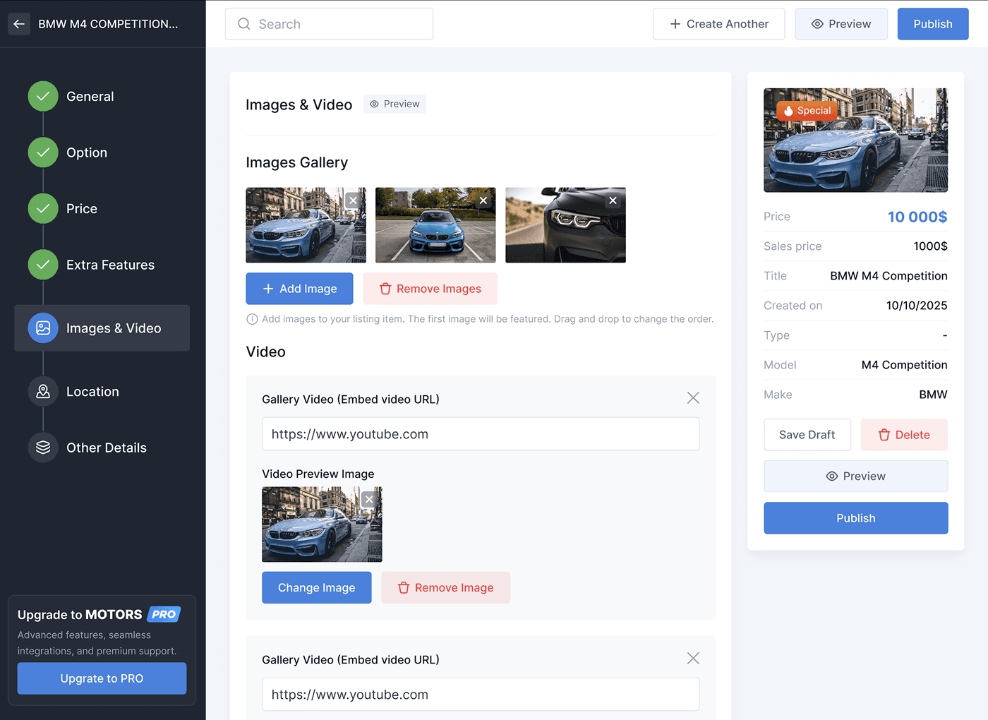 Listings management dashboard screenshot
