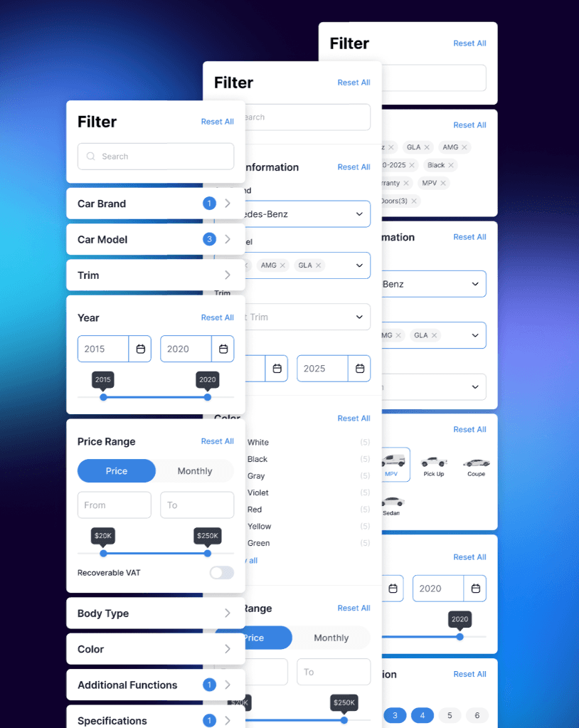 Advanced search filters interface