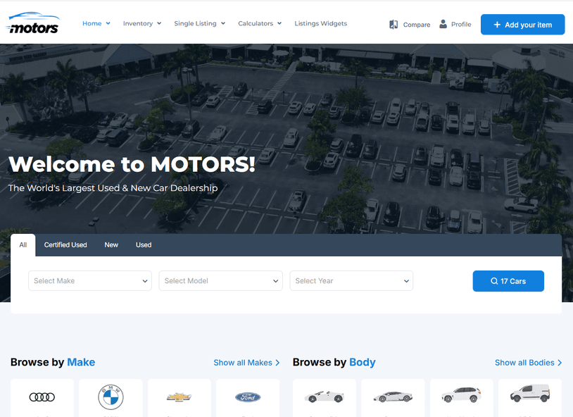 Motors car dealer plugin Classic Skin demo layout