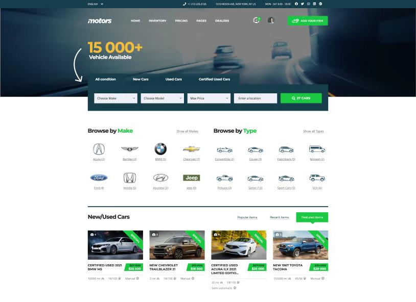 Motors car dealer plugin Classified Skin demo layout