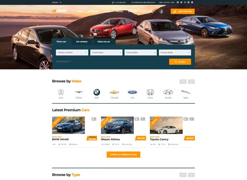 Motors car dealer plugin Classified Three Skin demo layout