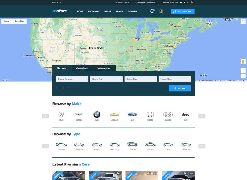 Motors car dealer plugin Classified Two Skin demo layout