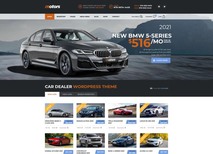 Motors car dealer plugin Dealer Skin demo layout