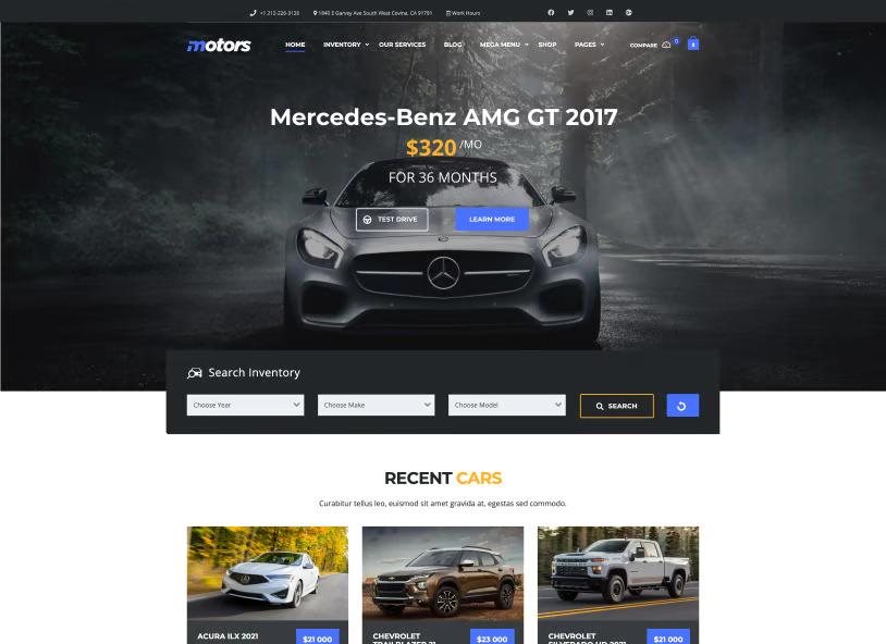 Motors car dealer plugin Dealer Two Skin demo layout
