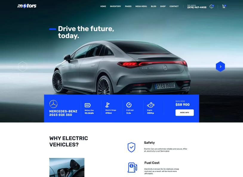Motors car dealer plugin Electric Vehicle Skin demo layout