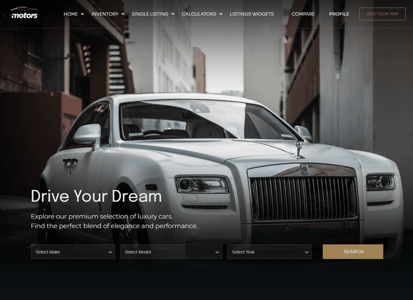 Motors car dealer plugin Luxury Skin demo layout