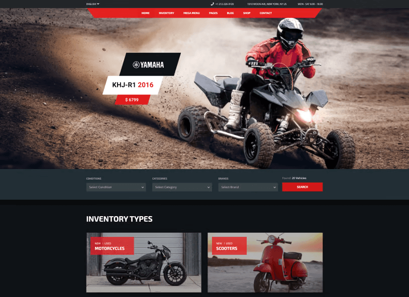 Motors car dealer plugin Motorcycles Skin demo layout