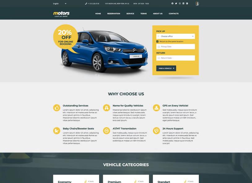 Motors car dealer plugin Car Rental demo layout
