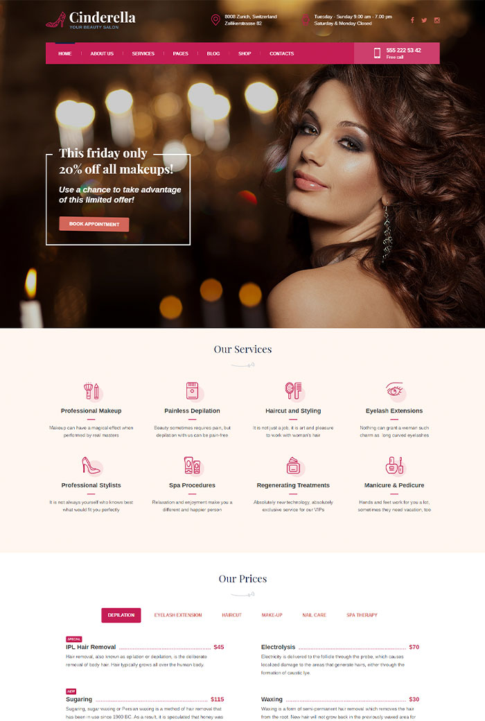 Free Beauty and SPA WordPress Theme - Cinderella
