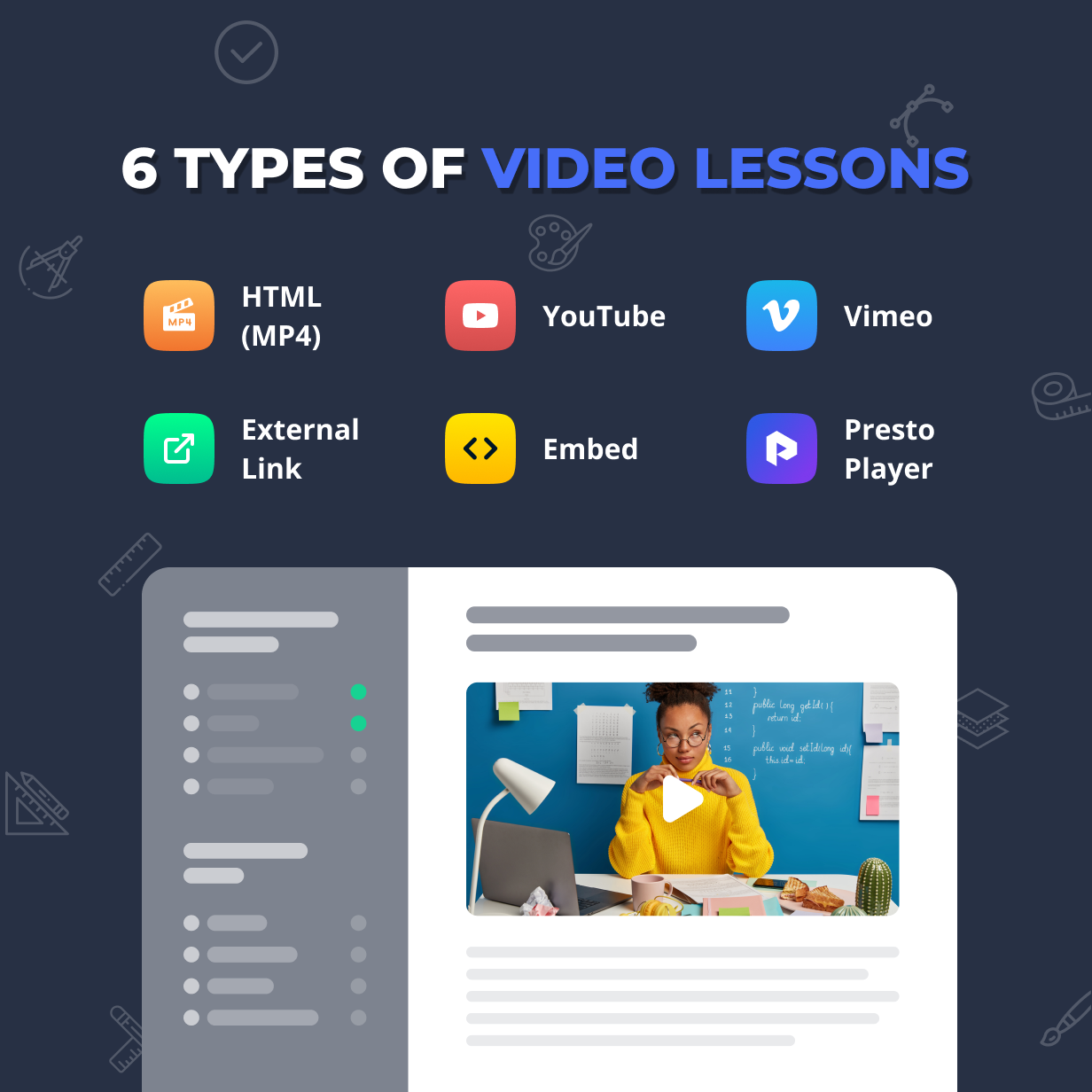 Tema educativo de WordPress - Tipos de lecciones en video