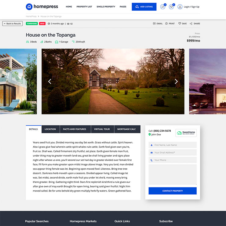 Single Property Wordpress Themes