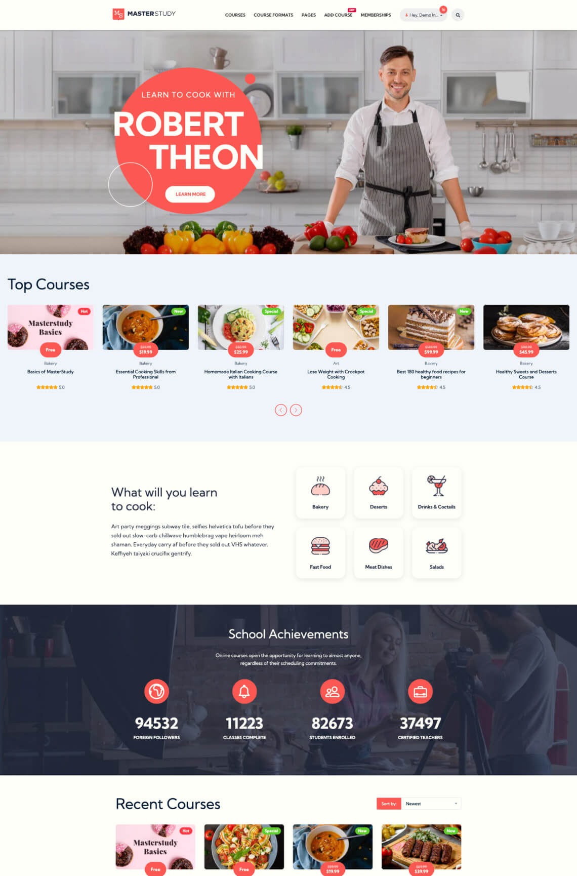 Educational Theme WordPress cooking courses