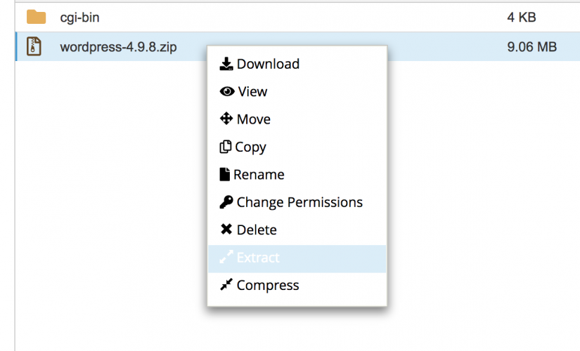 Извлечь файл cPanel WordPress