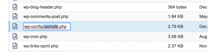 Переименовать wp-config-sample