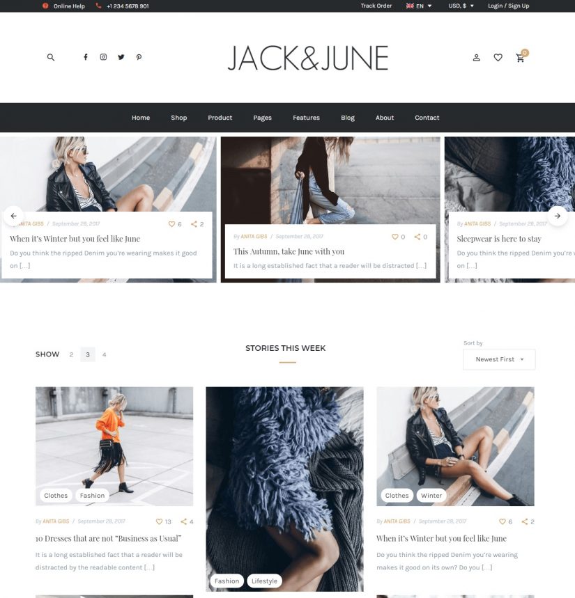 June &ndash; демо WordPress темы для блога