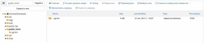 Переход в папку _public_html cPanel WordPress