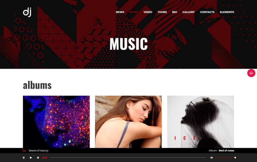 Раздел Music WordPress темы Pearl