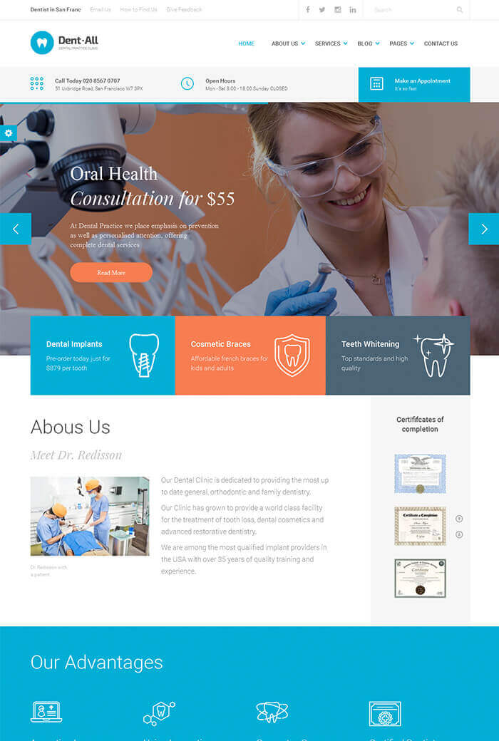Dentall – Free Medical Practice WordPress Theme