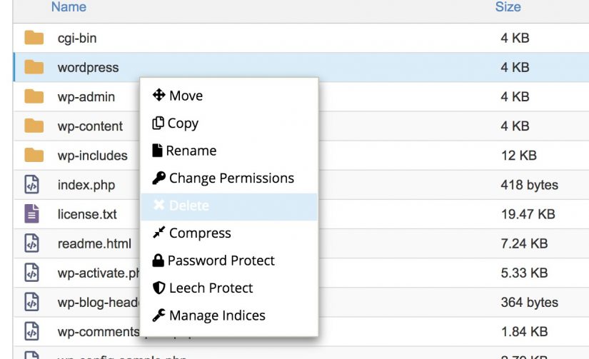 Delete WordPress folder