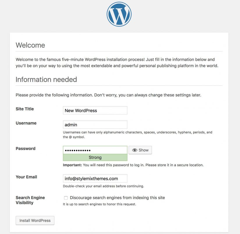  Install WordPress