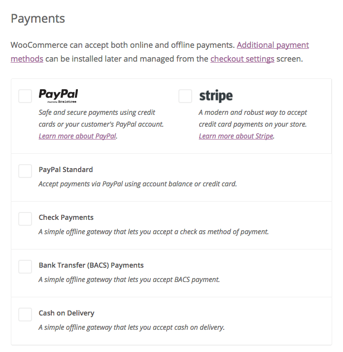 Payment Methods on WordPress Online Store on WooCommerce