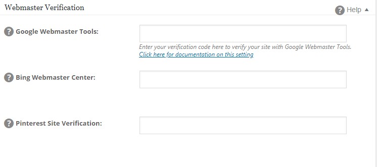 Webmaster Verification on the WordPress website