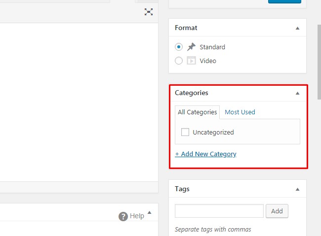 Add New Post - Categories on the WordPress website