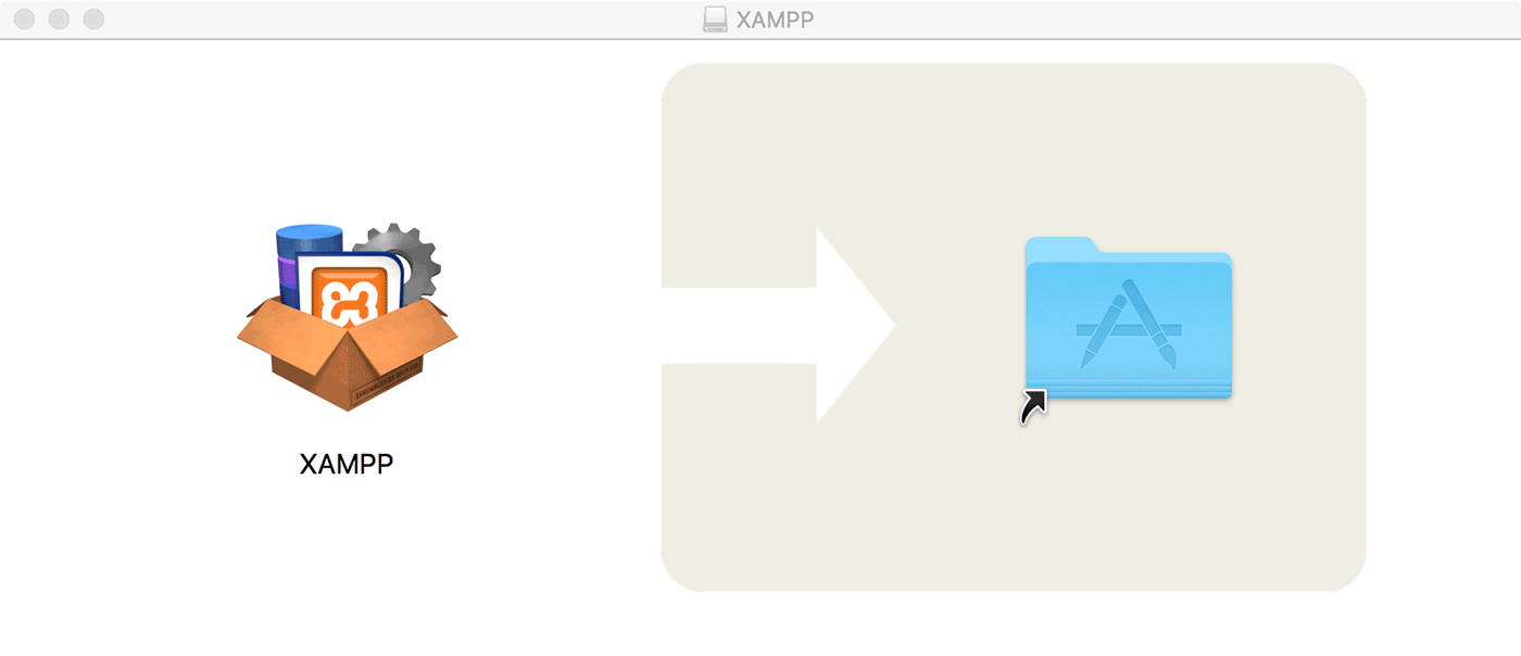 XAMPP install screen, drag to Applications folder 