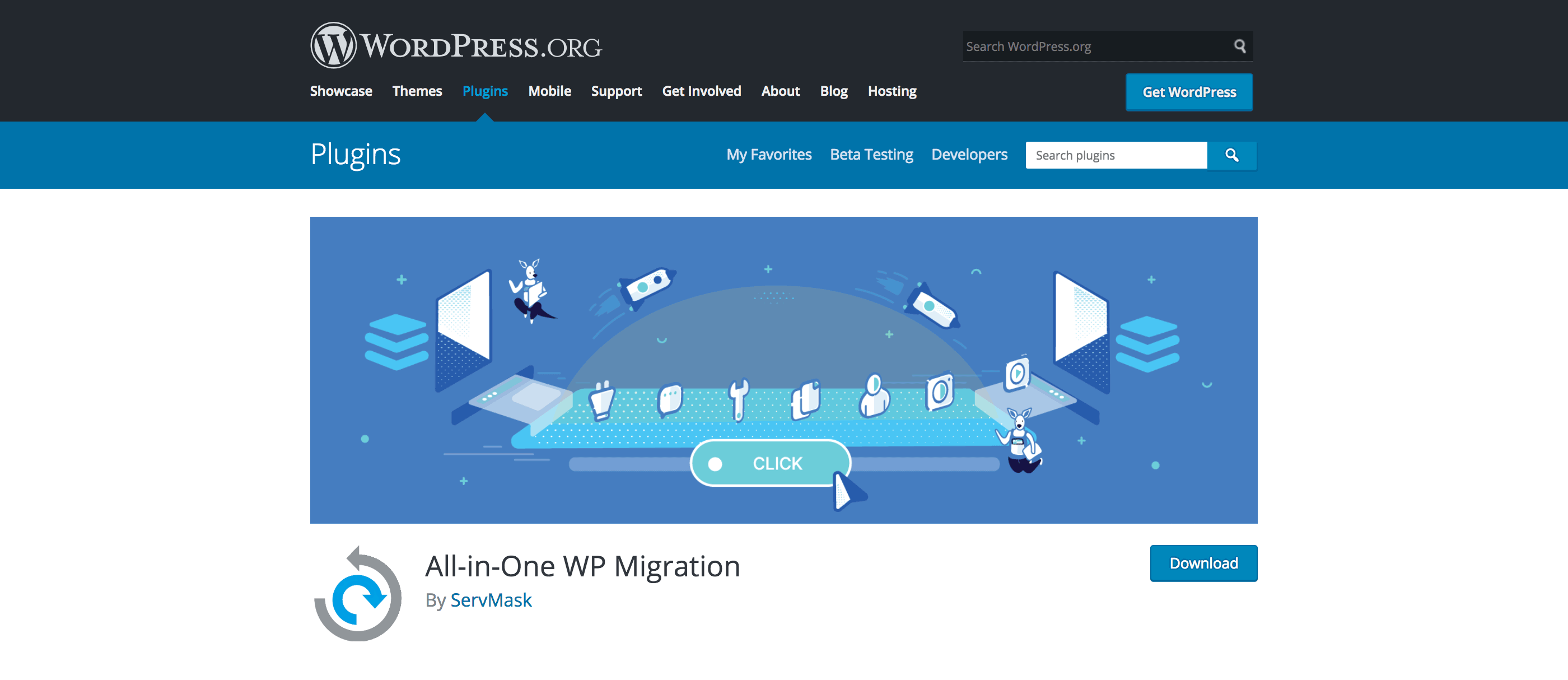 All-In-One WP Migration plugin homepage