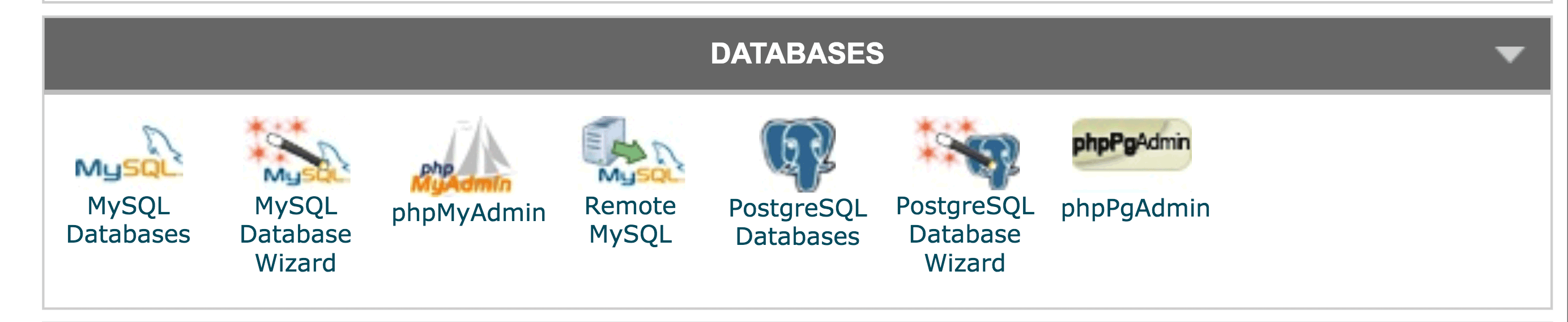 Databases section in phpMyAdmin cPanel