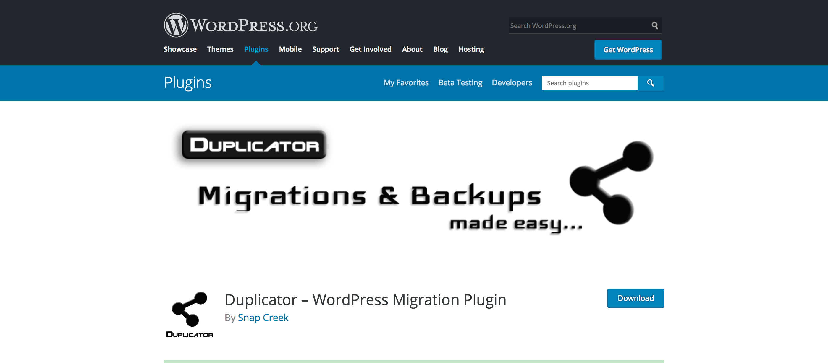 Duplicator plugin homepage