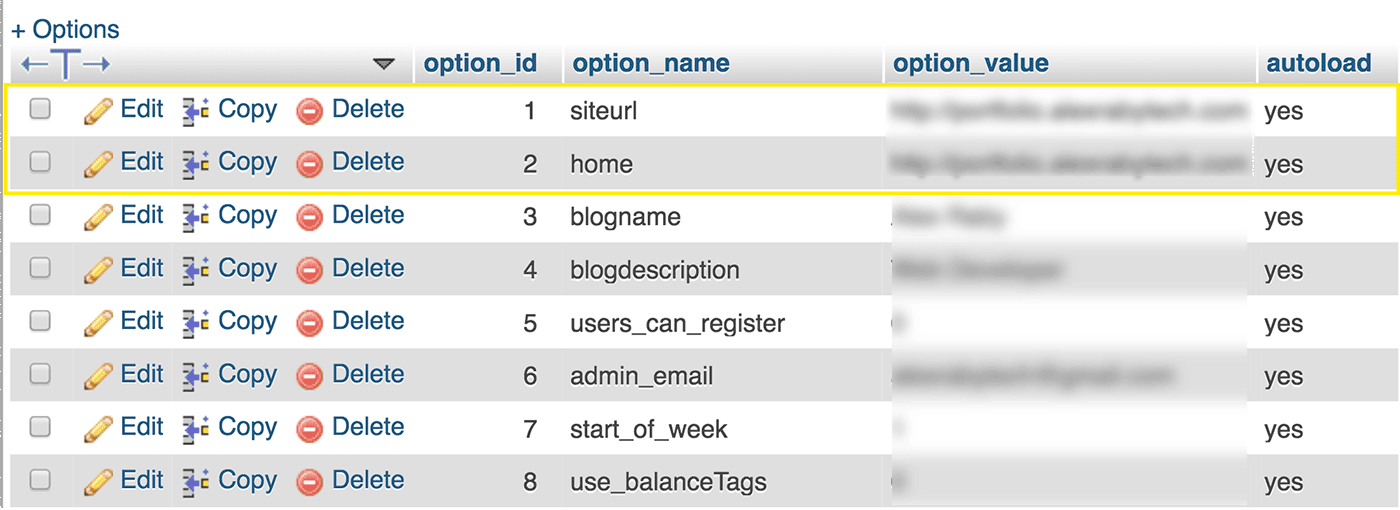 Wp_options table where you change the url of the site
