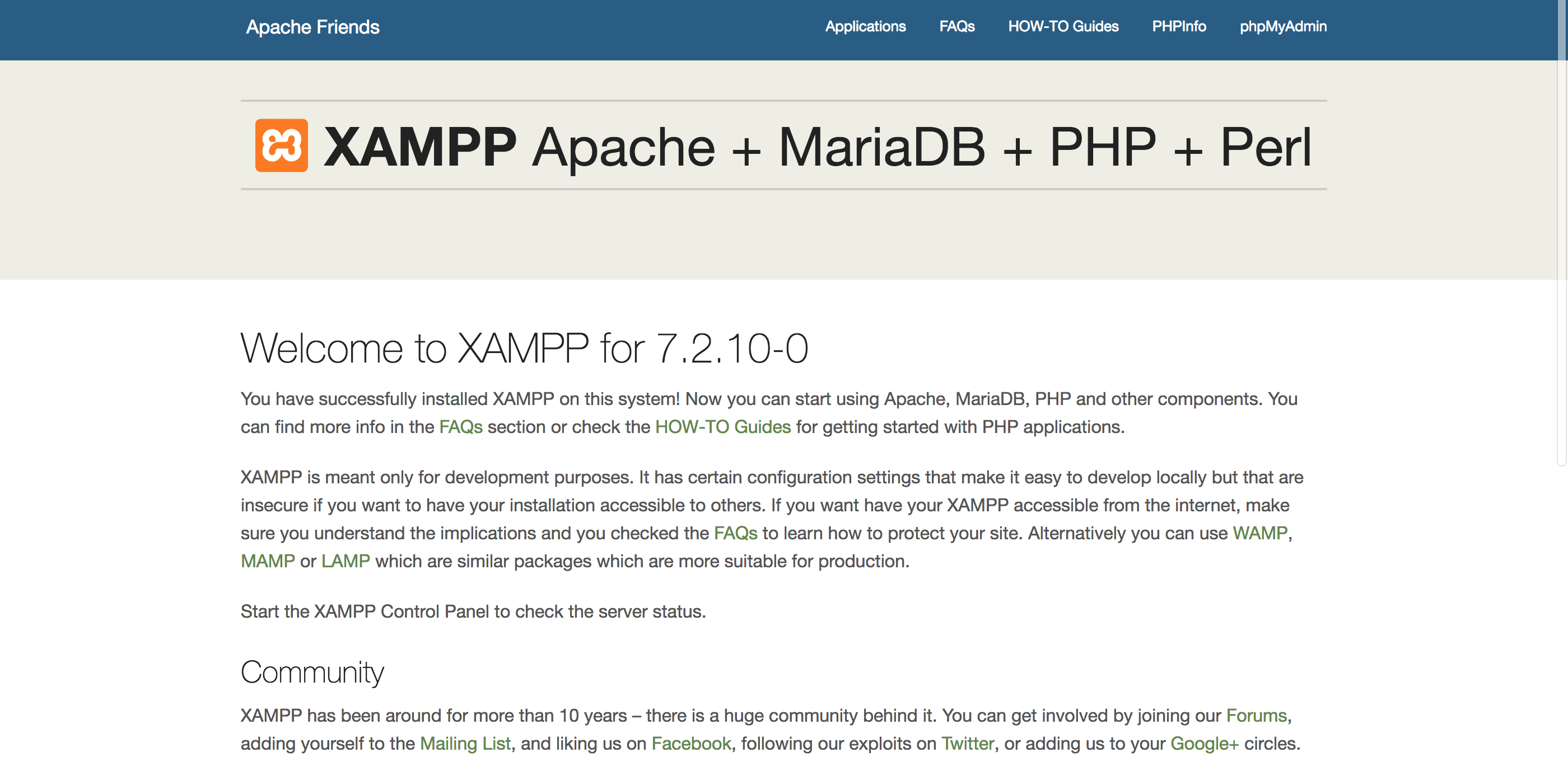 XAMPP Welcome Page