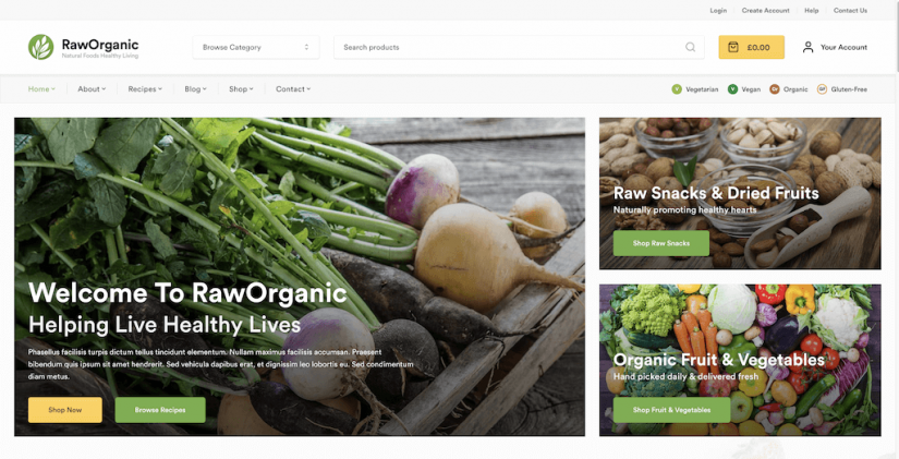 Homepage 2 – Catalog RawOrganic theme