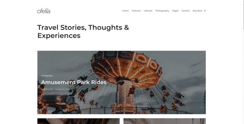 Ofelia – Travel Personal WordPress Blog Theme