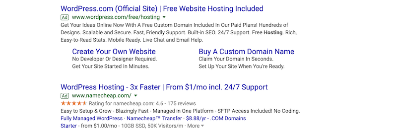 wordpress hosting Google Search