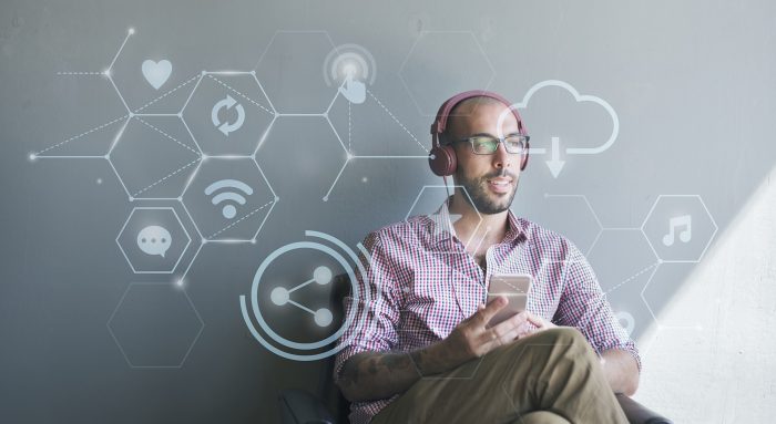 Man listening to music from his phone