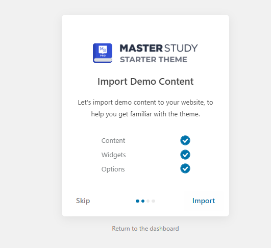 Starter theme - Import Demo Content Pop Up