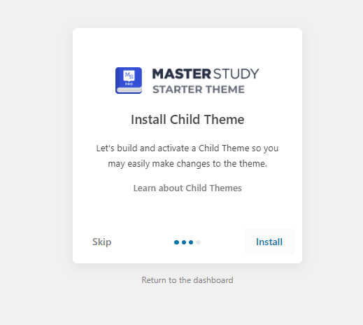 Starter theme - Install Child Theme Pop Up