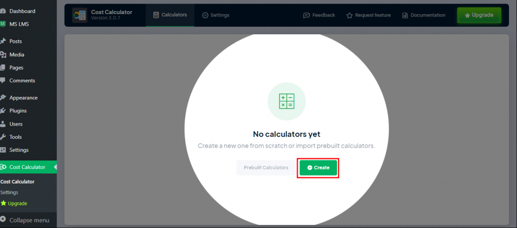 Cost Calculator - Create a new calculator from scratch pop up