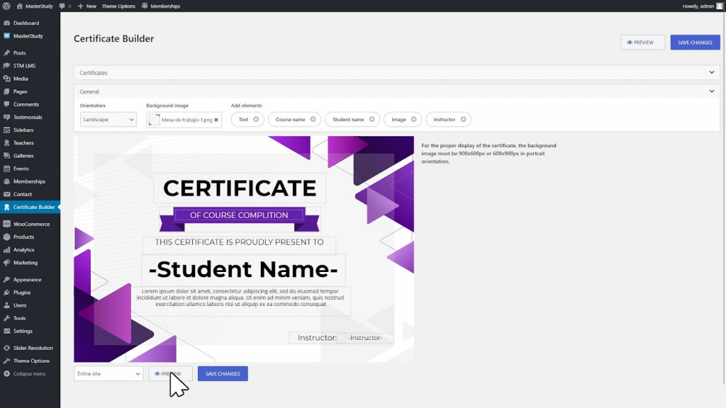Preview Option in Certificate Builder