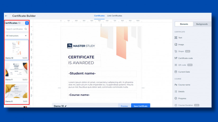 Certificate Templates in MasterStudy