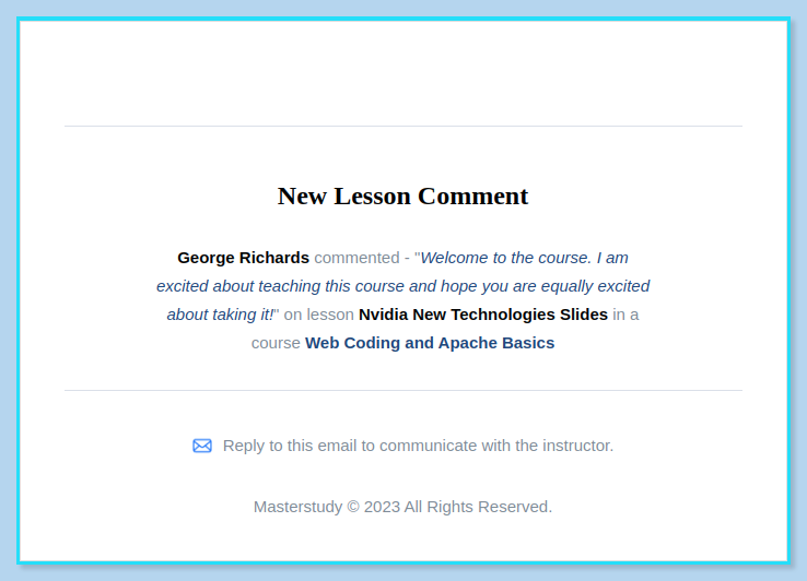 New Lesson Comment Email to Instructor