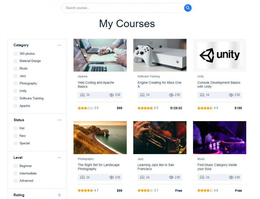 New Appealing View of Courses Grid