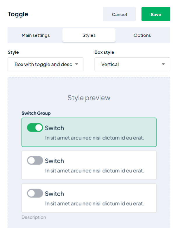 Toggle Button - Boxed with Toggle and Description