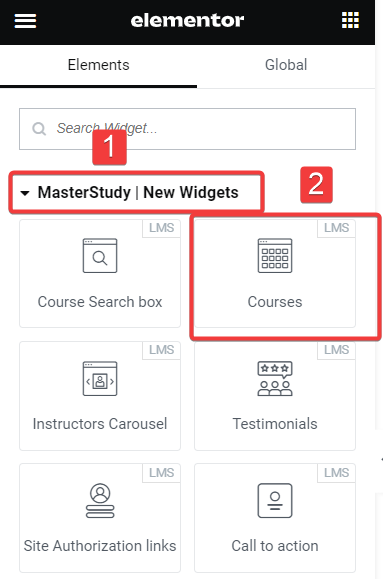 New Courses Widget in Elementor