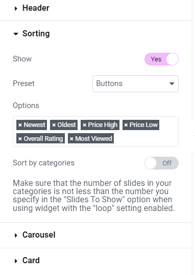 Course Carousel - Sorting Option