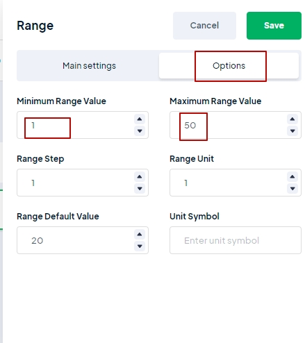 Range Custom Element - Options